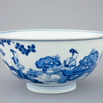 A Chinese blue and white bowl with a rabbit, Kangxi